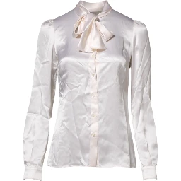 White Ascot Collar Long Sleeve Blouse Top