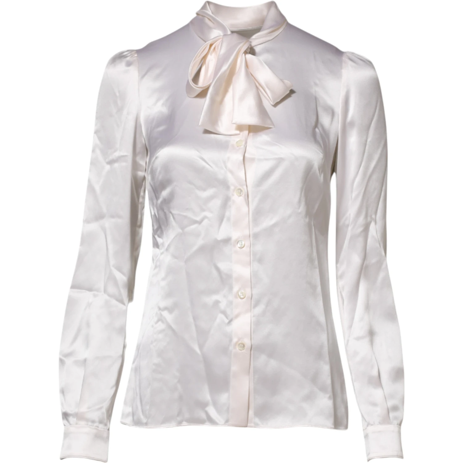 White Ascot Collar Long Sleeve Blouse Top