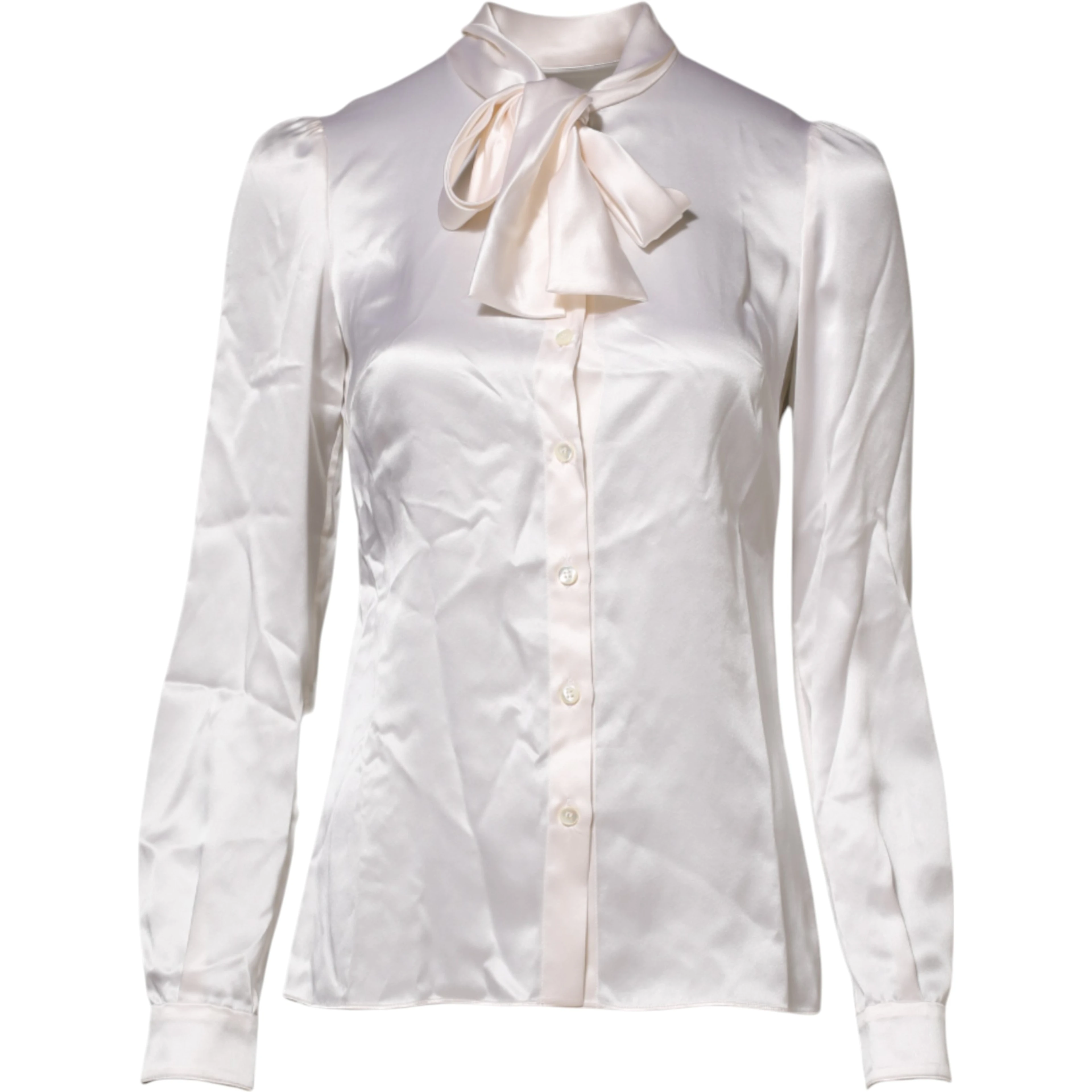 White Ascot Collar Long Sleeve Blouse Top