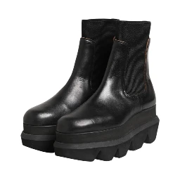 Black Chelsea Leather Pull On Women Ankle Boots Shoes