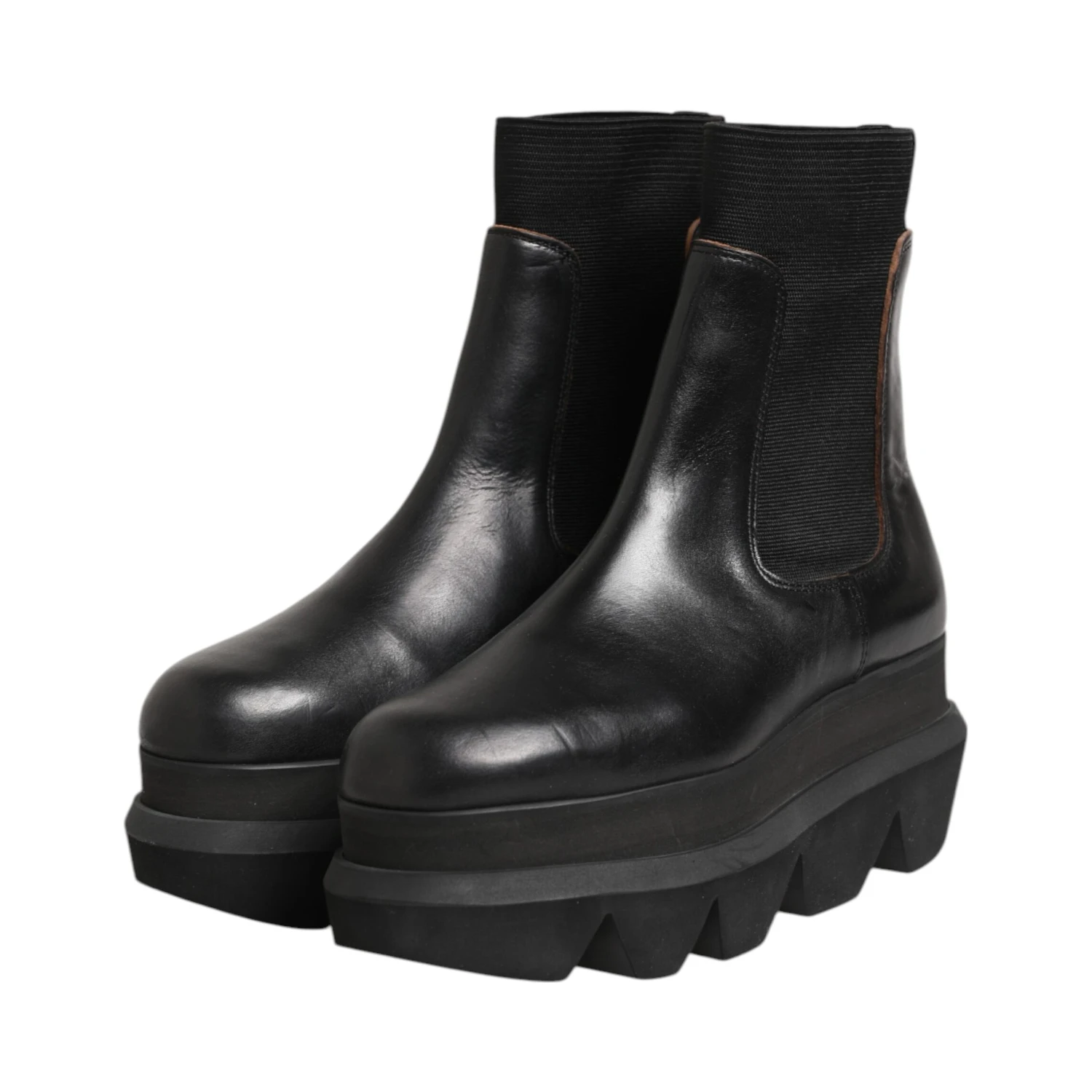 Black Chelsea Leather Pull On Women Ankle Boots Shoes