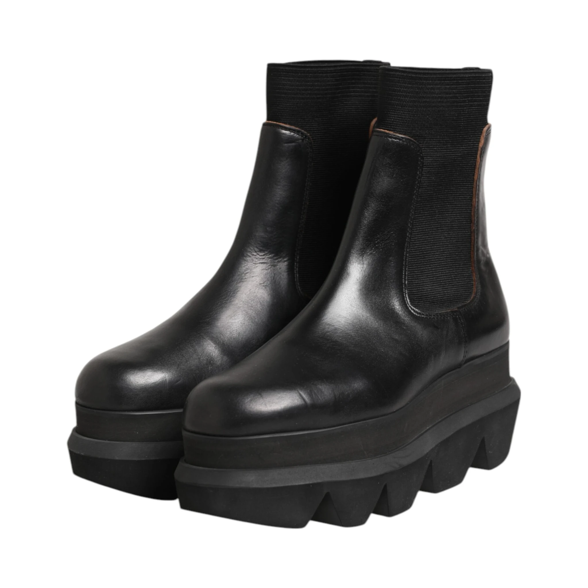 Black Chelsea Leather Pull On Women Ankle Boots Shoes