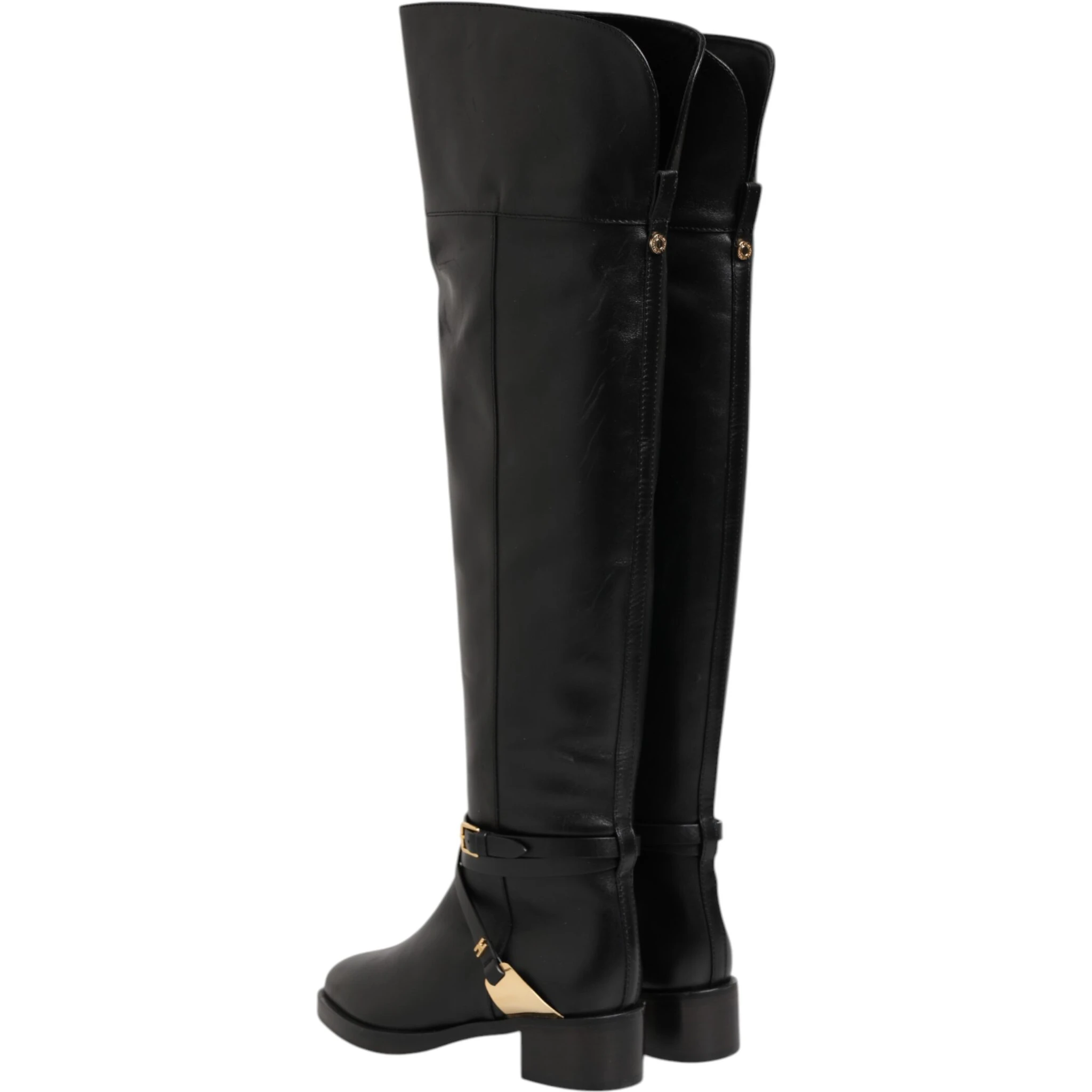 Black Leather Buckled High Boots Shoes