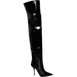 Black Patent Leather Knee High Boots Shoes