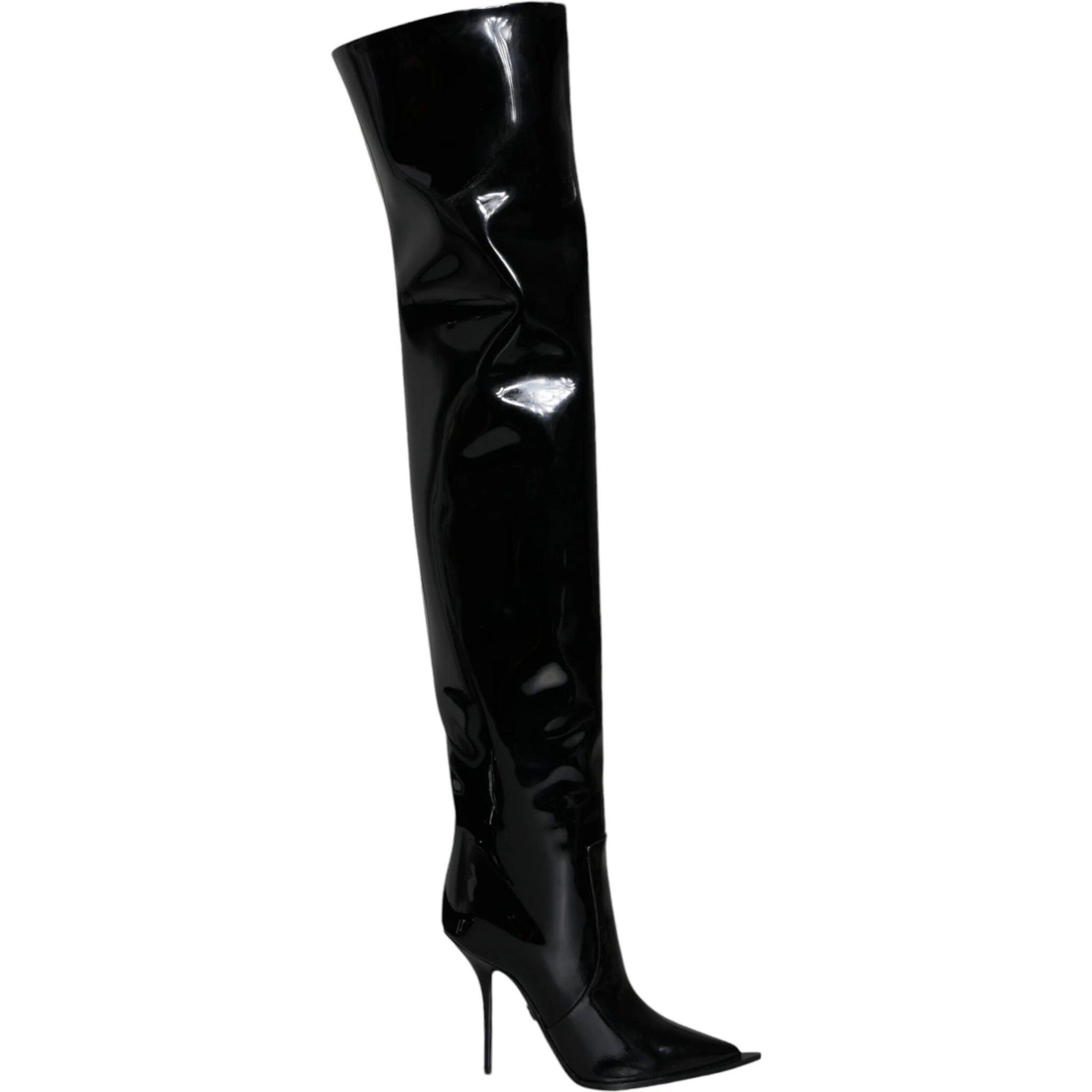 Black Patent Leather Knee High Boots Shoes