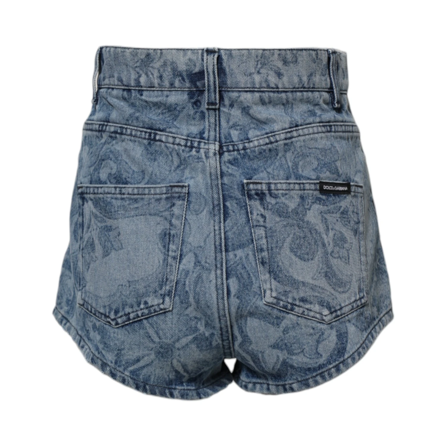 Blue Floral Print Denim Cotton Hot Pants Shorts