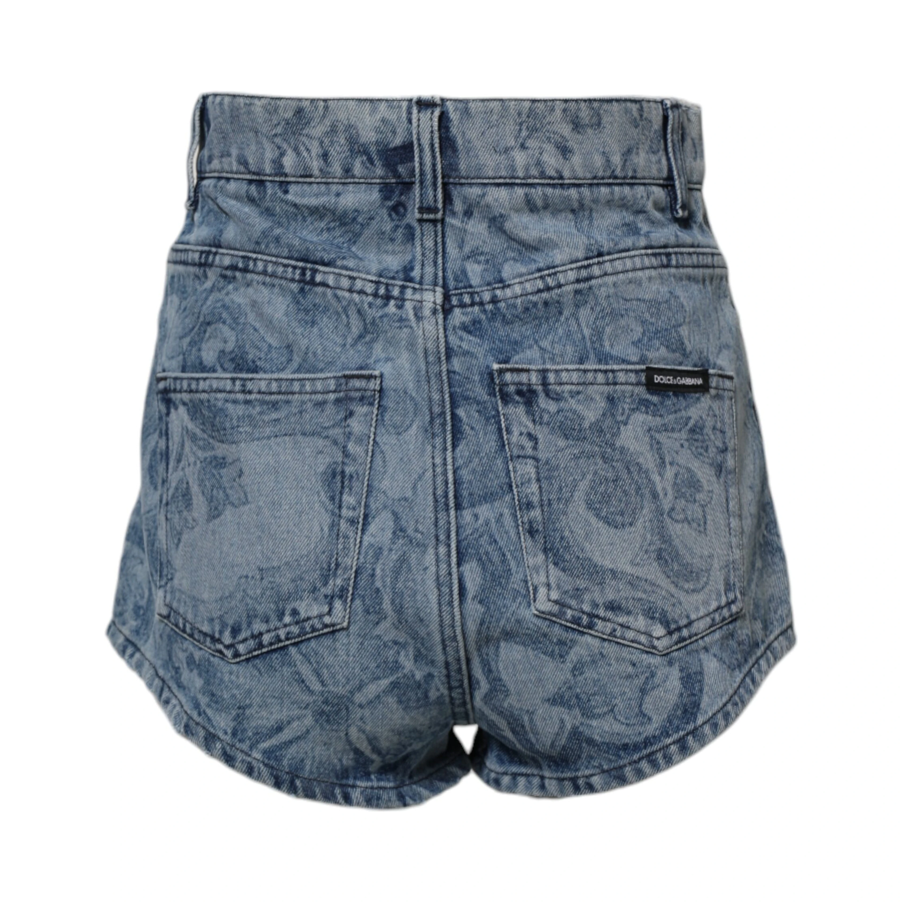 Blue Floral Print Denim Cotton Hot Pants Shorts