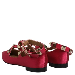 Red Gold Studded Pointed Toe Ballet Flats Shoes