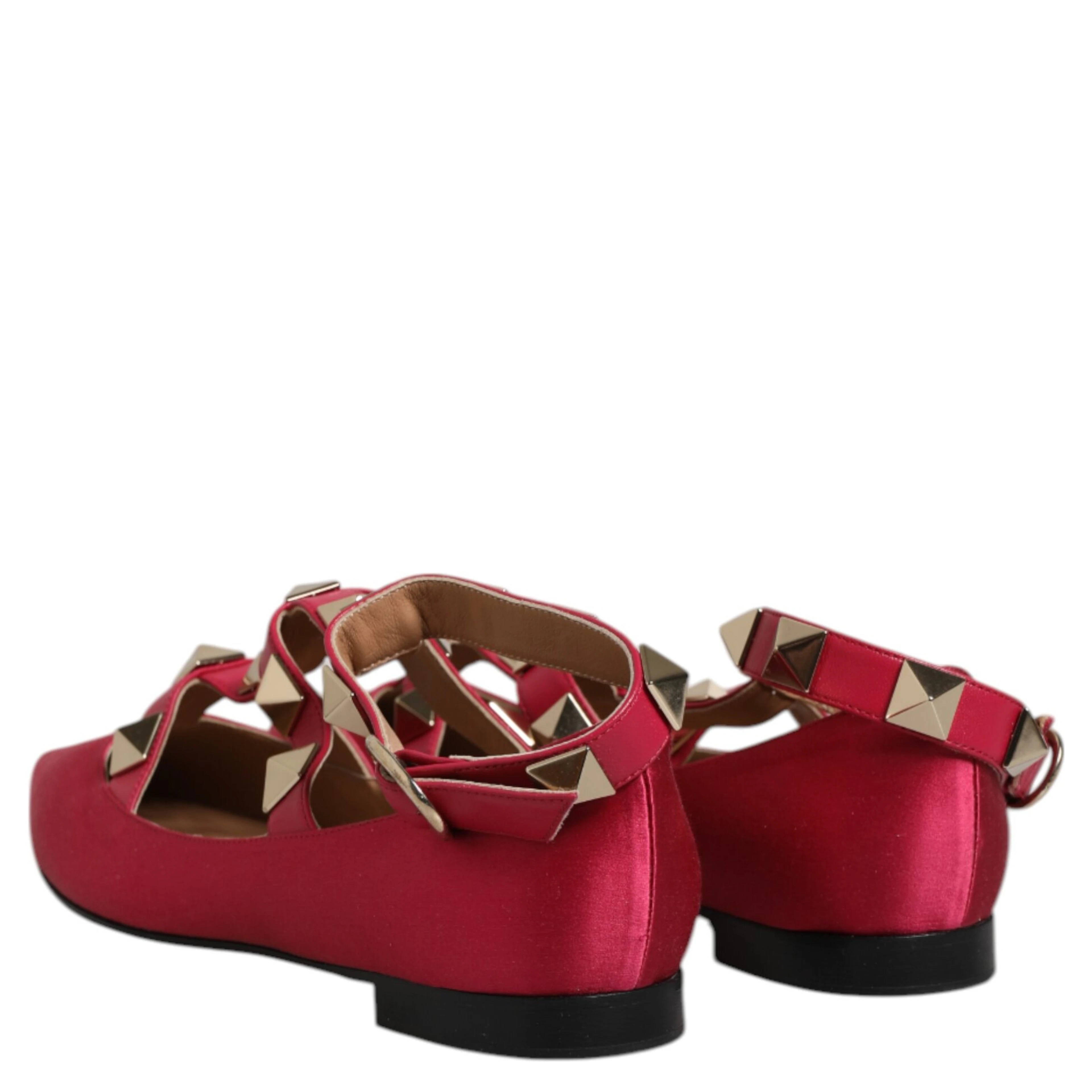 Red Gold Studded Pointed Toe Ballet Flats Shoes