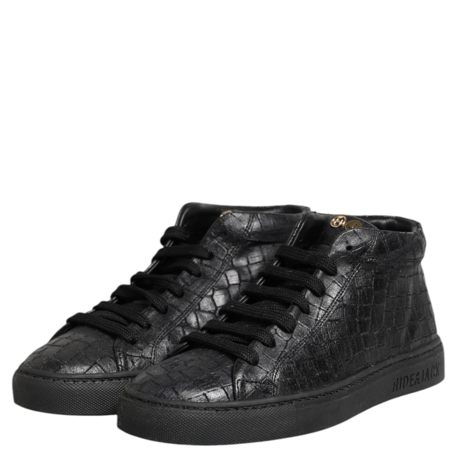 Black Leather Lace Up Mid Top Sneakers Shoes