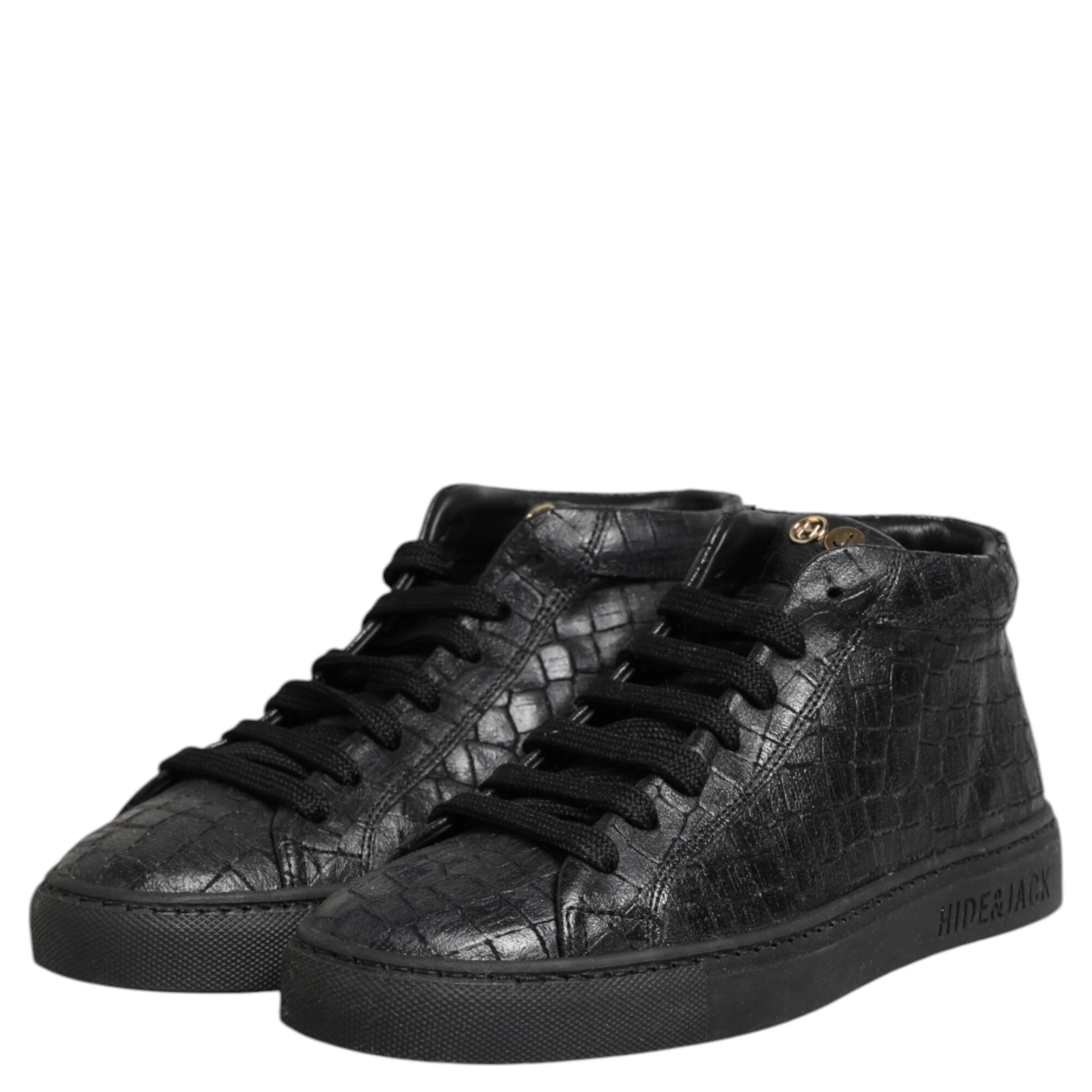 Black Leather Lace Up Mid Top Sneakers Shoes