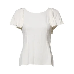 White Round Neck Short Sleeves Blouse Top