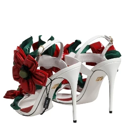 White Leather Floral Detailing Sandals Shoes