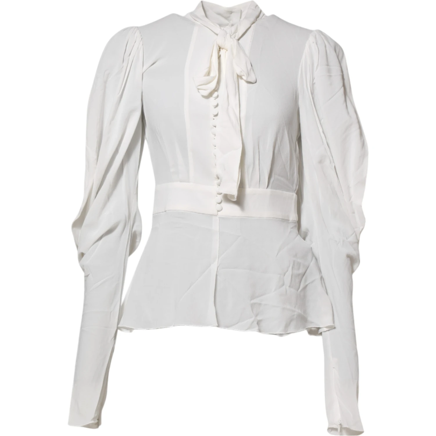 White Viscose Ascot Collar Long Sleeves Top