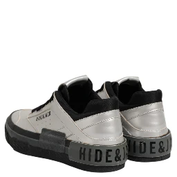 Silver Leather Lace Up Low Top Sneakers Shoes