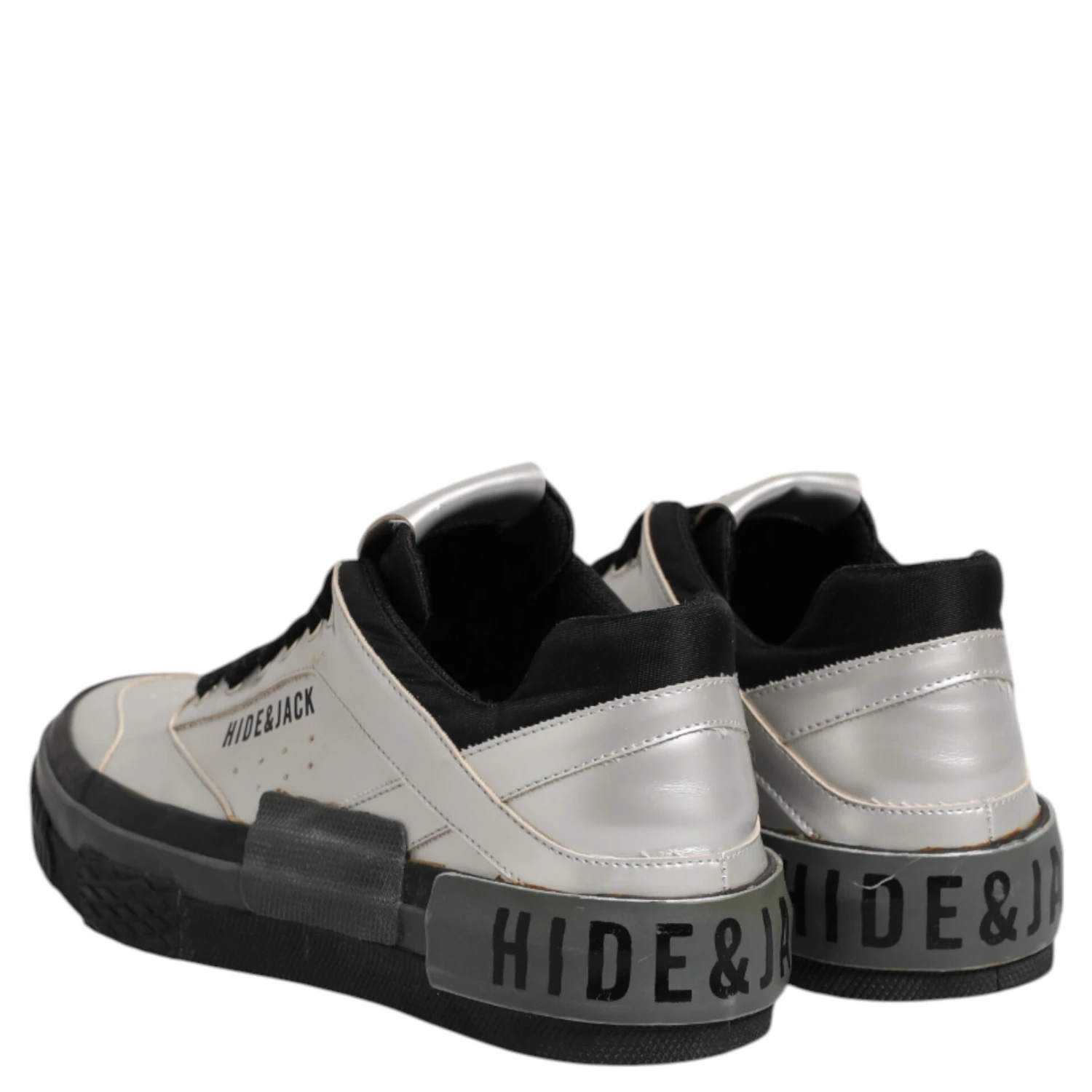 Silver Leather Lace Up Low Top Sneakers Shoes