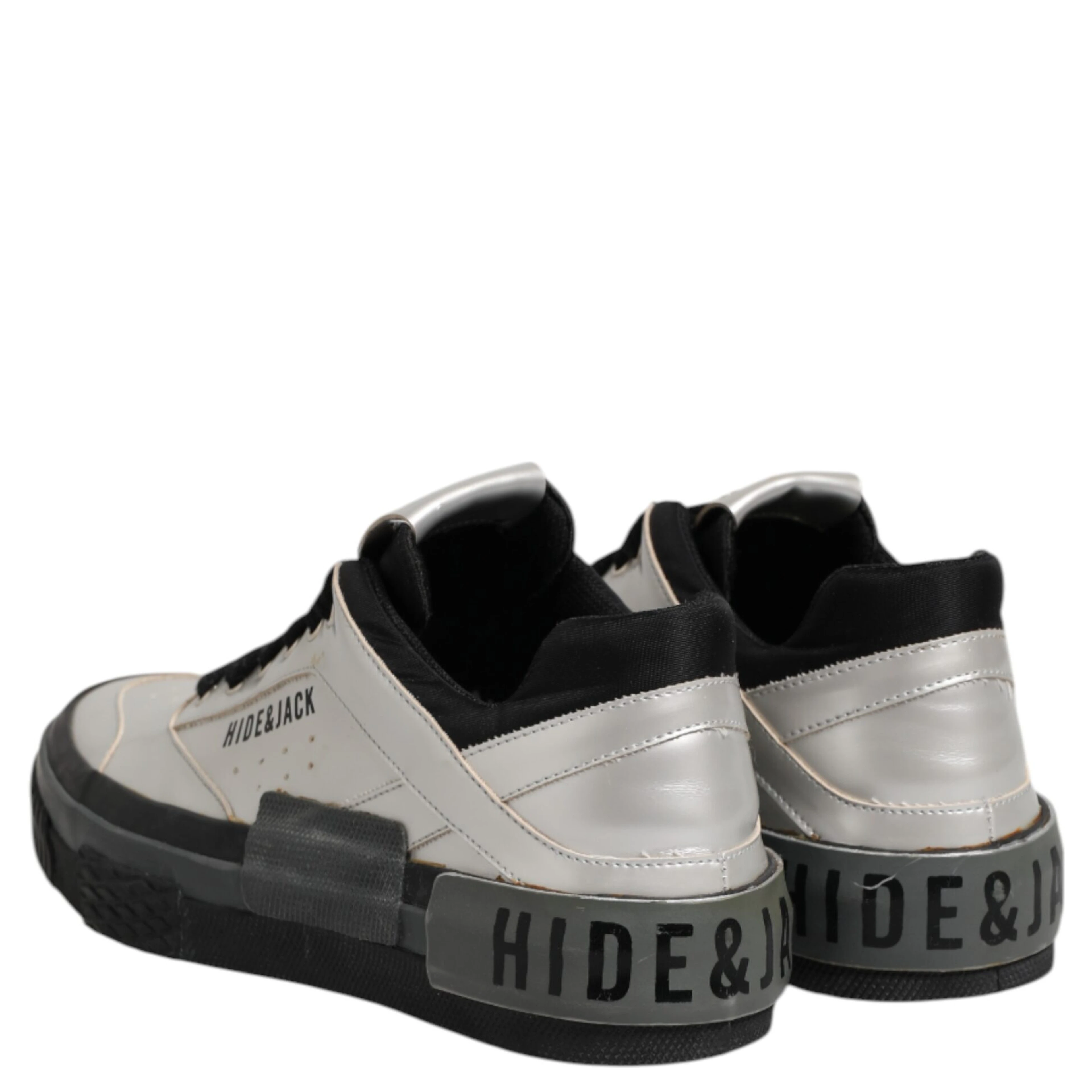 Silver Leather Lace Up Low Top Sneakers Shoes