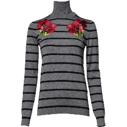 Gray Floral Embroidery Pullover Sweater