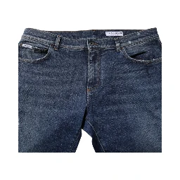 Blue Cotton Mid Waisted Straight Denim Jeans
