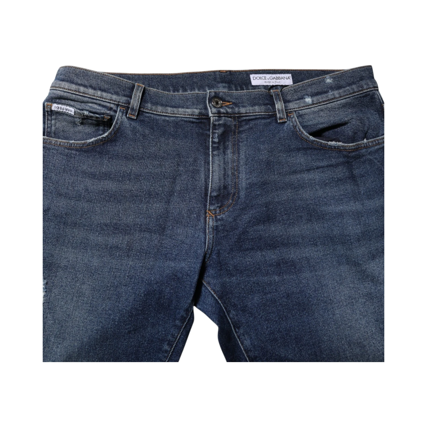 Blue Cotton Mid Waisted Straight Denim Jeans