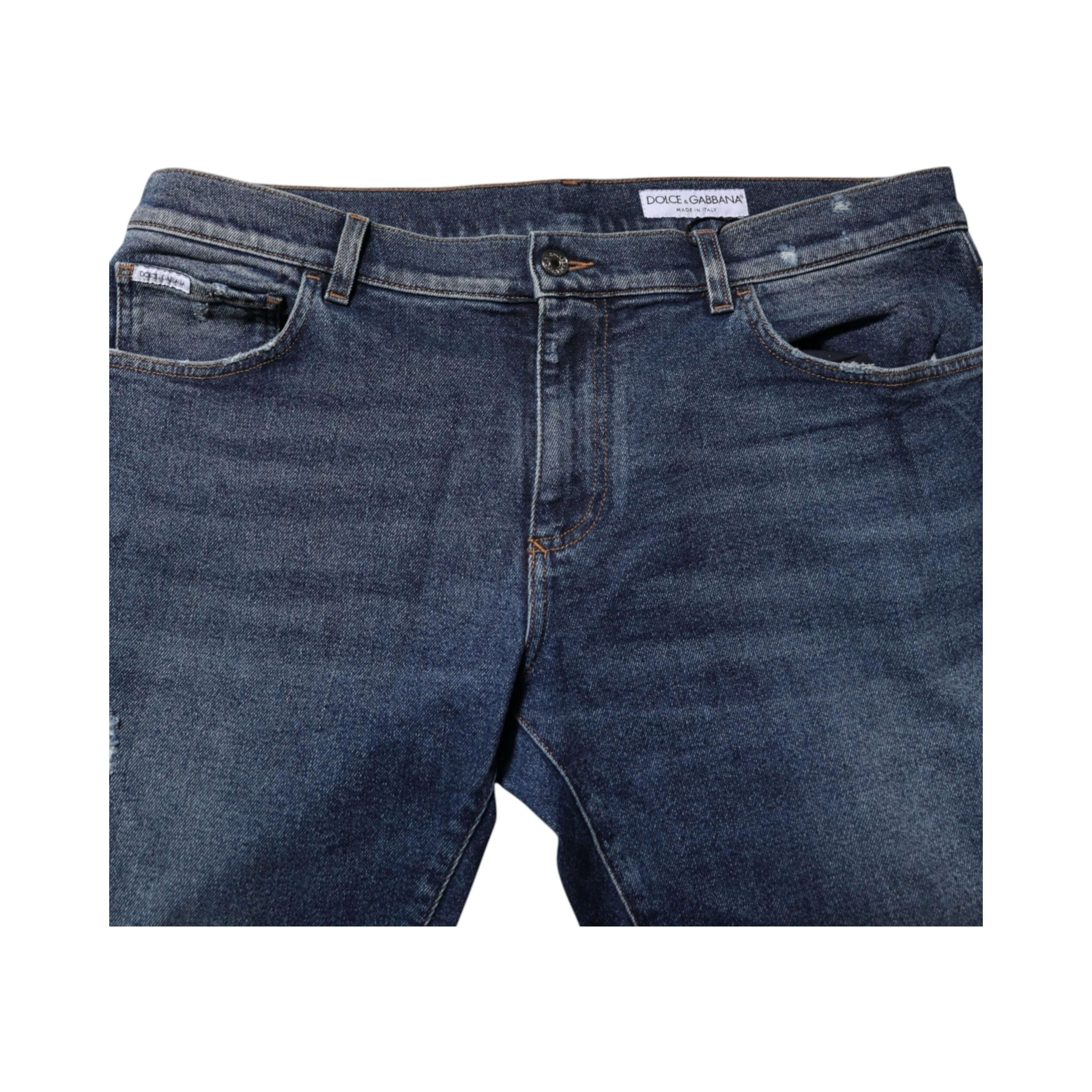 Blue Cotton Mid Waisted Straight Denim Jeans