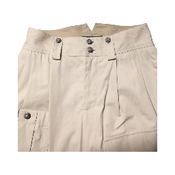 Beige Cotton High Waisted Pants