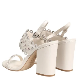 White Block Heeled Studded Quarter Strap Sandals Shoes
