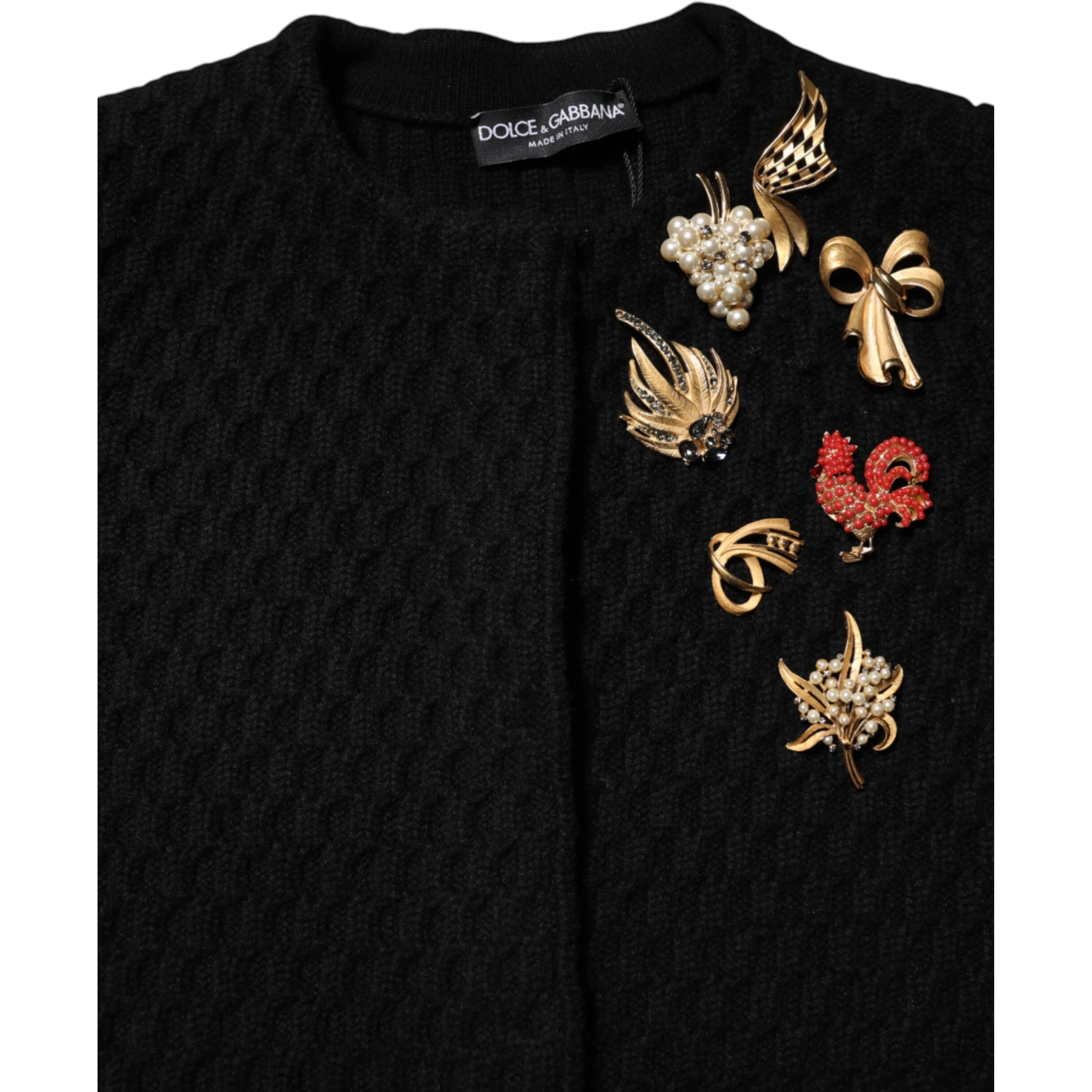 Black Cashmere Quilted Embellished Jacket