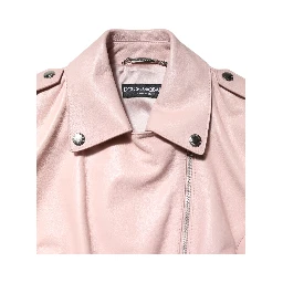 Light Pink Collar Leather Women Biker Jacket