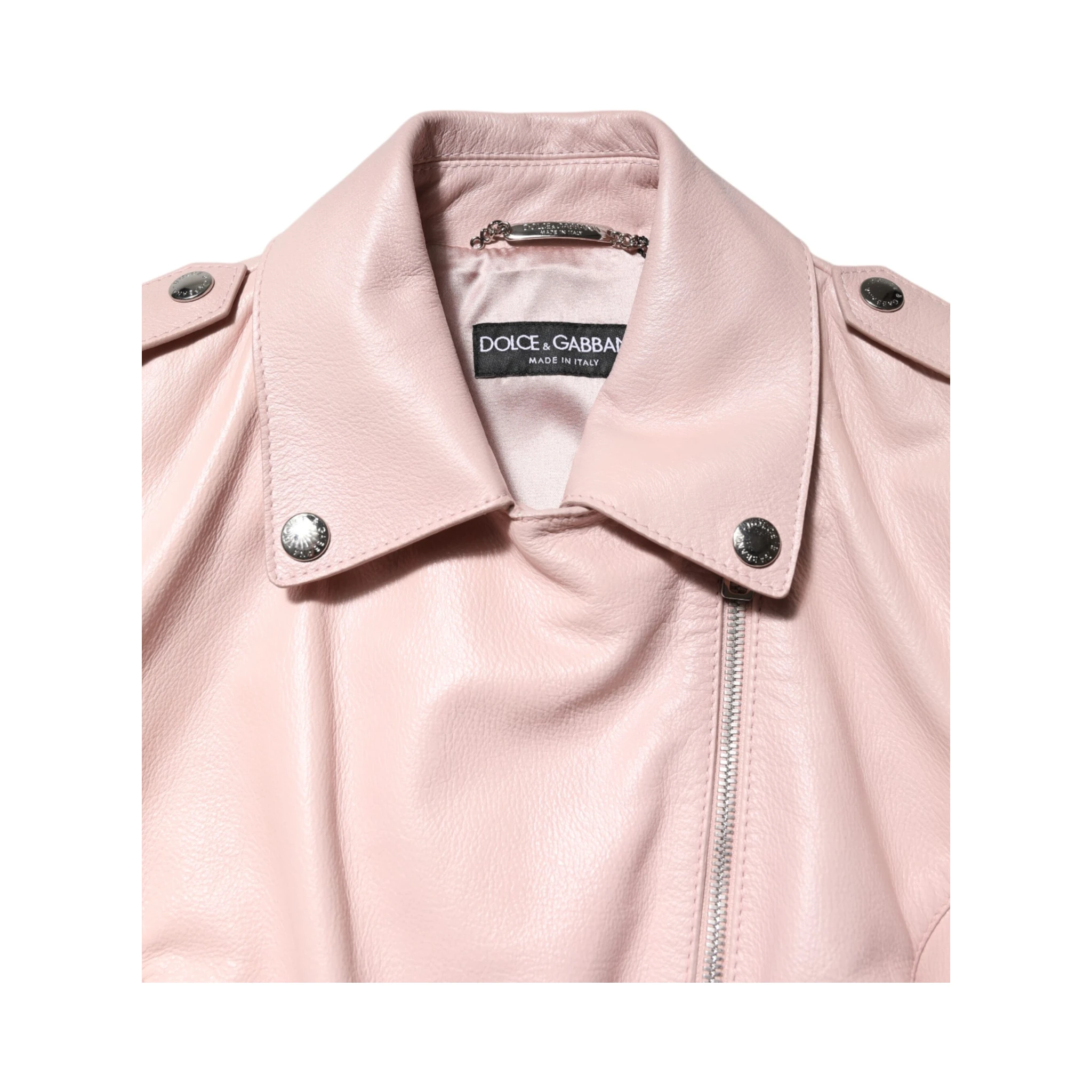 Light Pink Collar Leather Women Biker Jacket