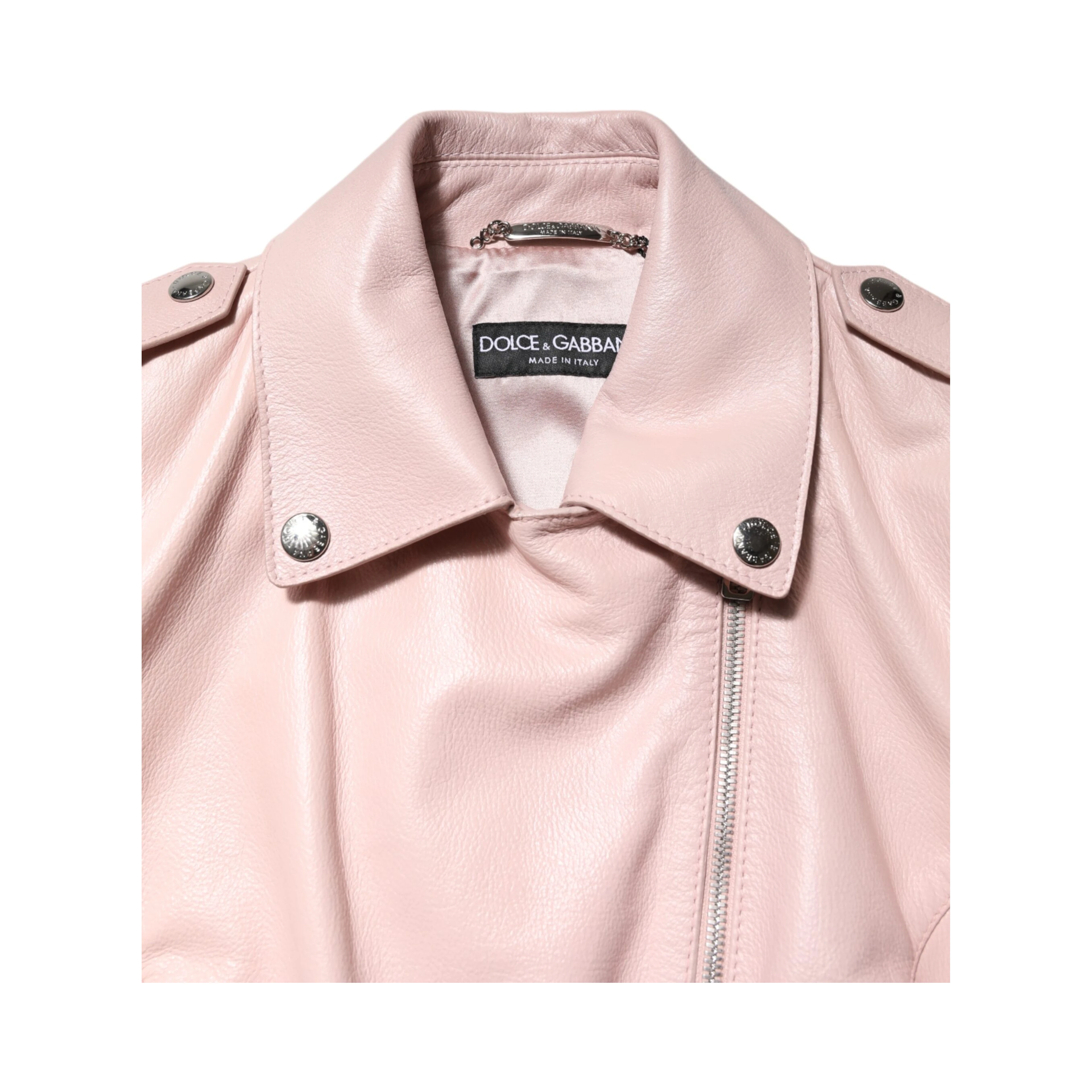 Light Pink Collar Leather Women Biker Jacket