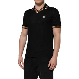Black DG Silk Vneck Collared Men Polo T-shirt