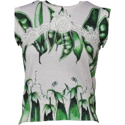 White Green Pea Print Sleeveless Blouse Top