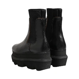 Black Chelsea Leather Pull On Women Ankle Boots Shoes