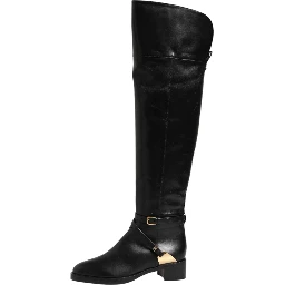 Black Leather Buckled High Boots Shoes