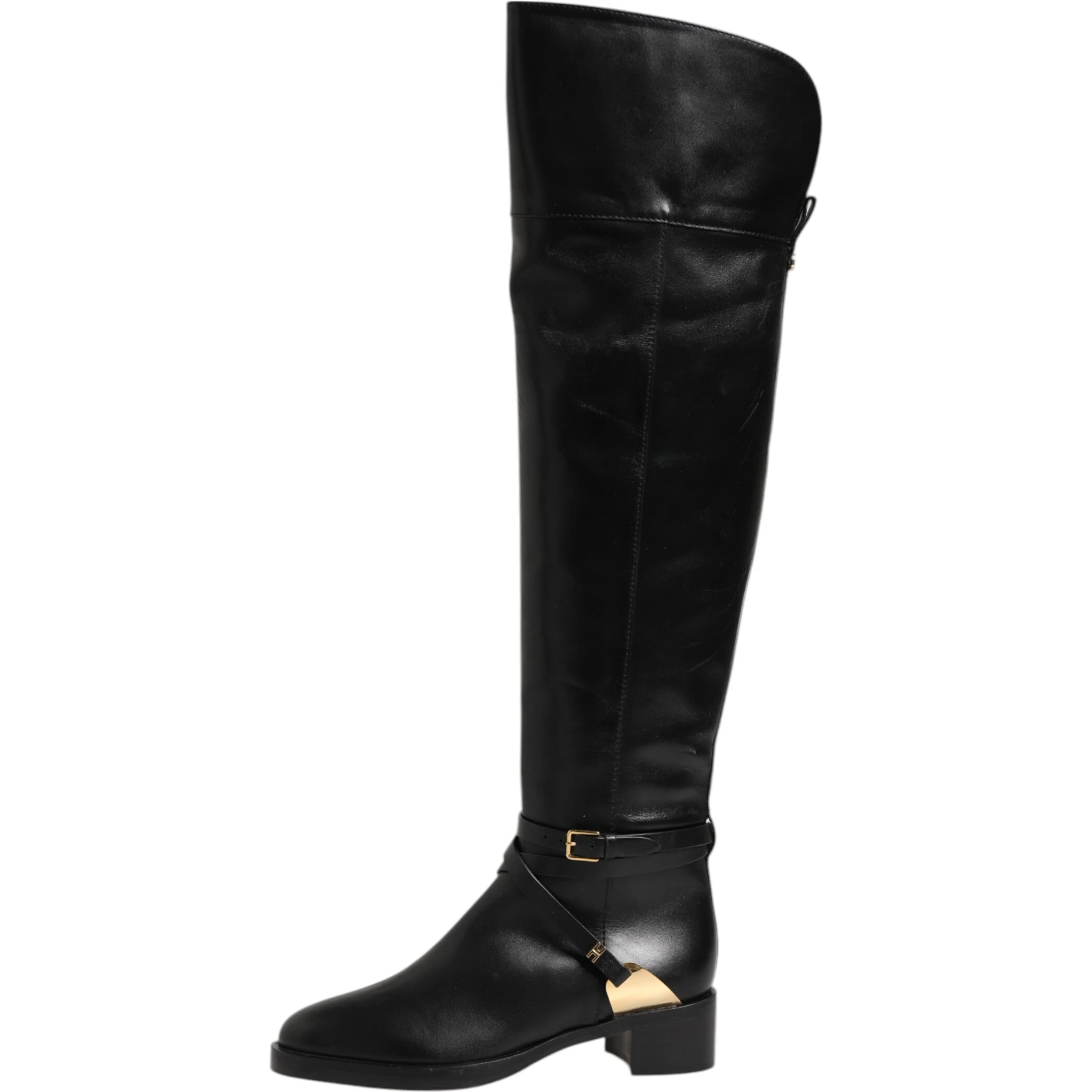 Black Leather Buckled High Boots Shoes