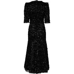 Metallic Black Polyester A-line Midi Dress