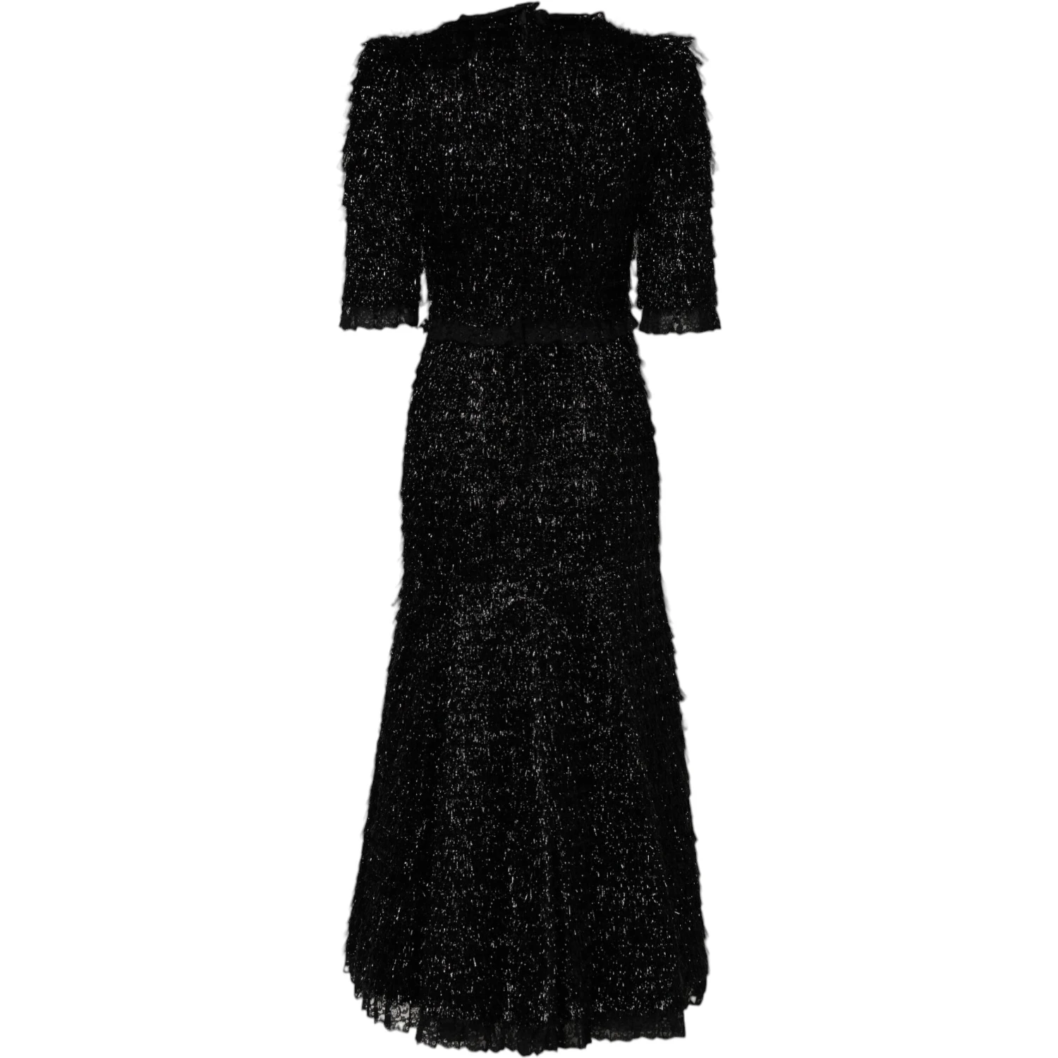Metallic Black Polyester A-line Midi Dress