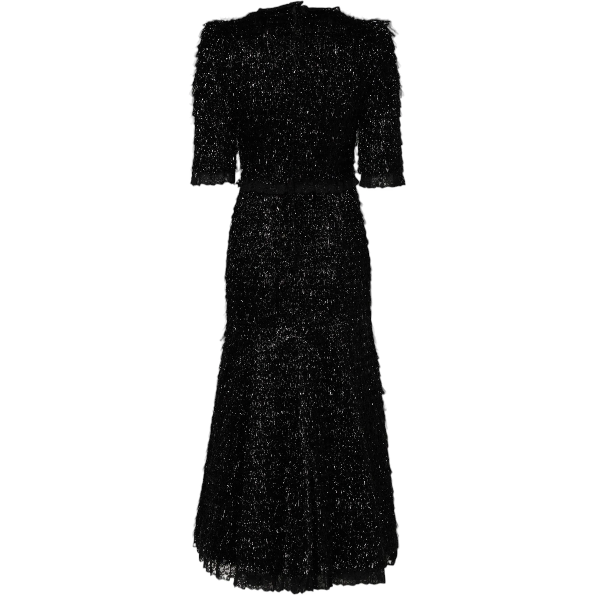 Metallic Black Polyester A-line Midi Dress