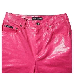 Pink Cotton High Waisted Skinny Denim Jeans