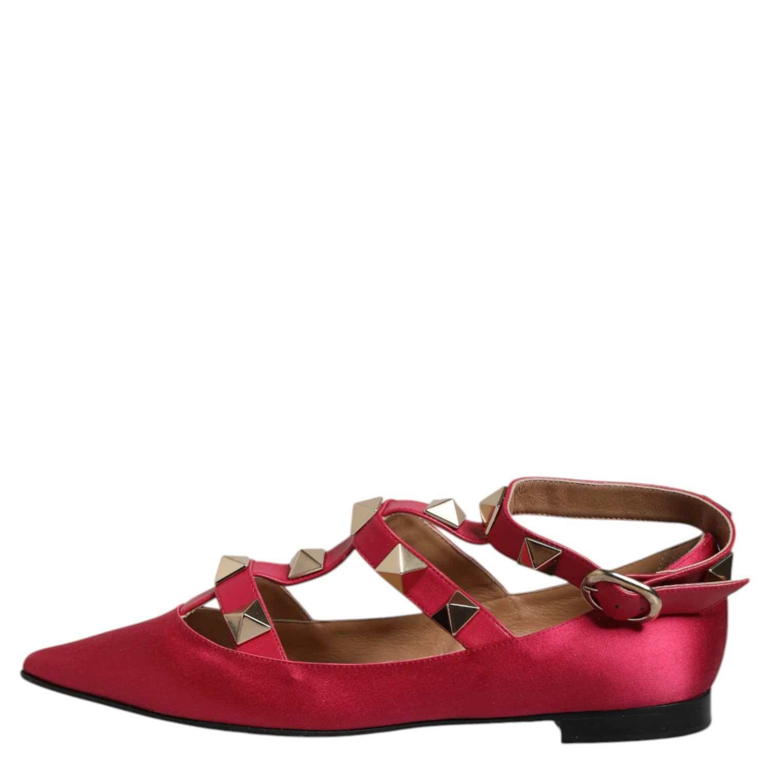 Red Gold Studded Pointed Toe Ballet Flats Shoes