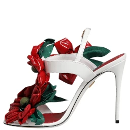 White Leather Floral Detailing Sandals Shoes