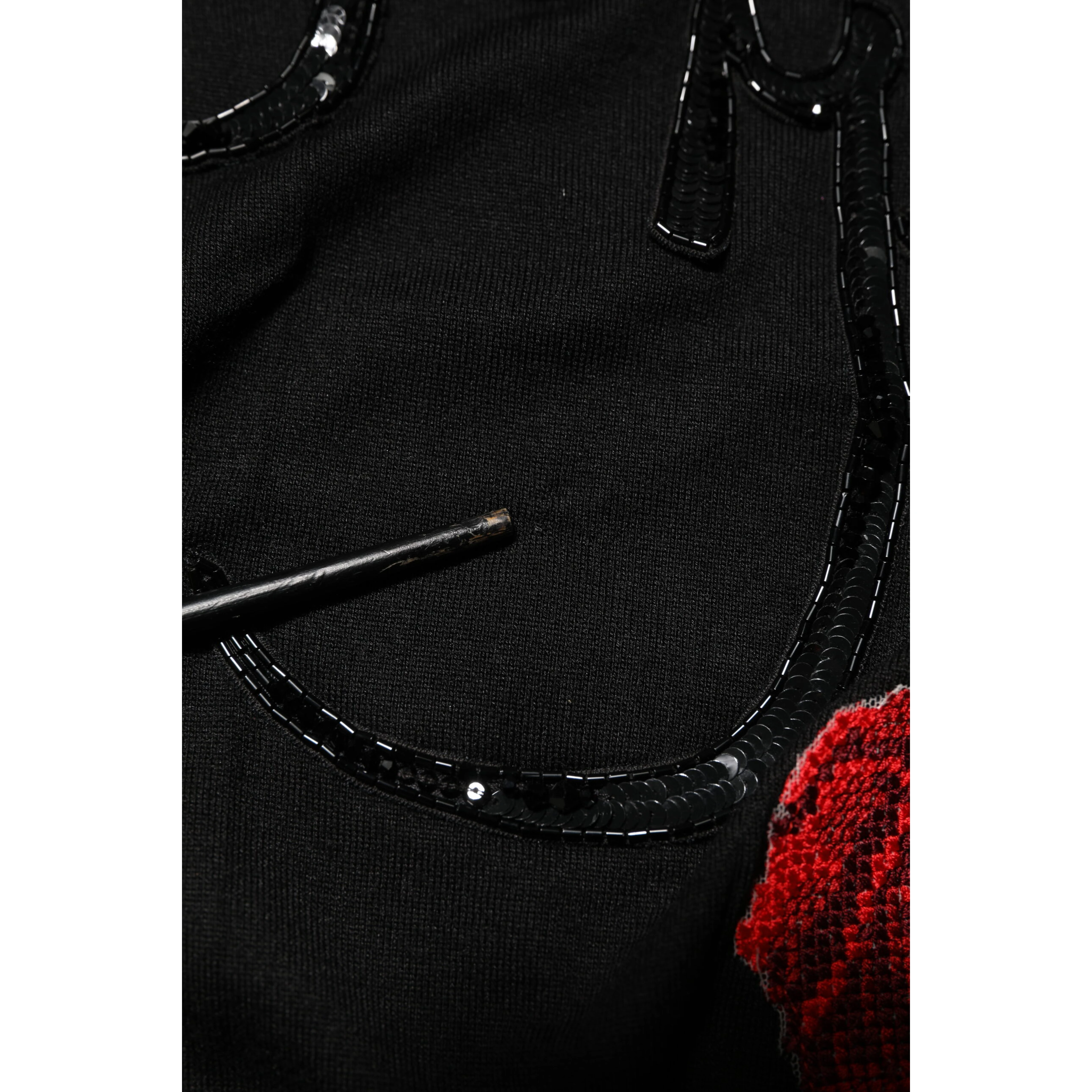 Black Rose Sequin Embellishments Blouse Top