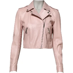Light Pink Collar Leather Women Biker Jacket