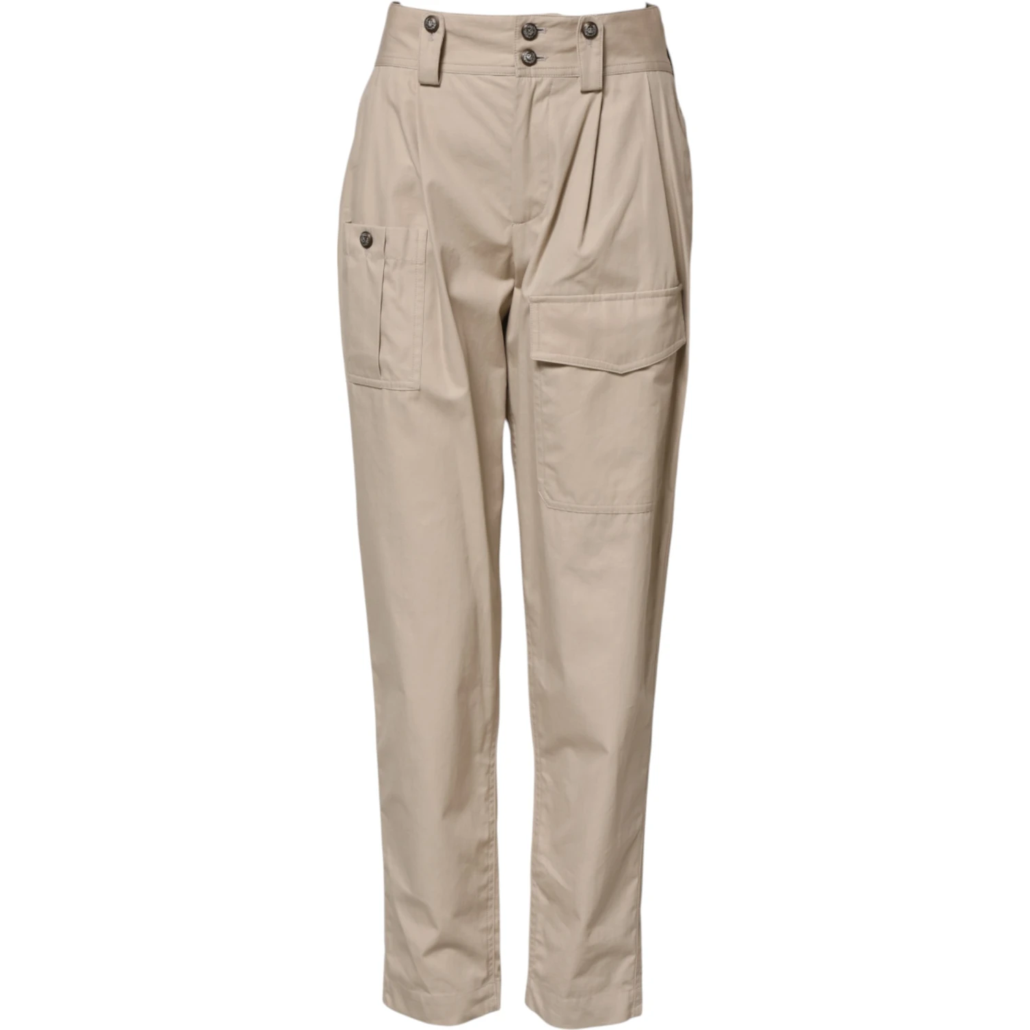 Beige Cotton High Waisted Pants