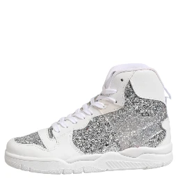 White Silver High Top Women Sneakers Shoes