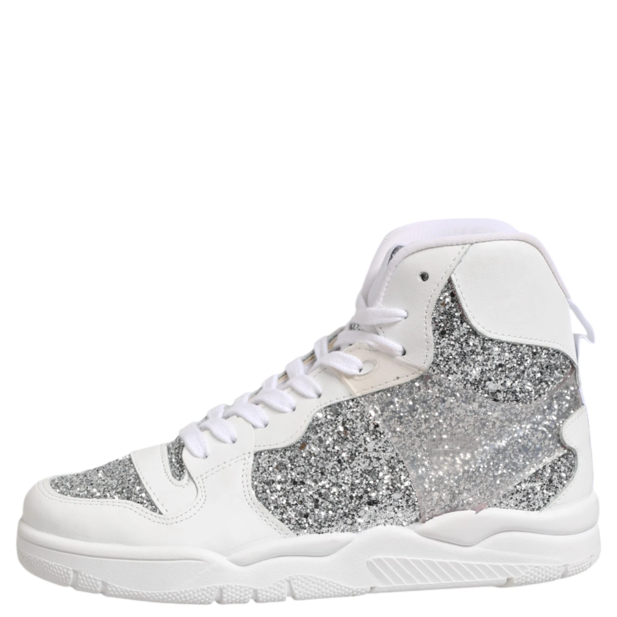 White Silver High Top Women Sneakers Shoes