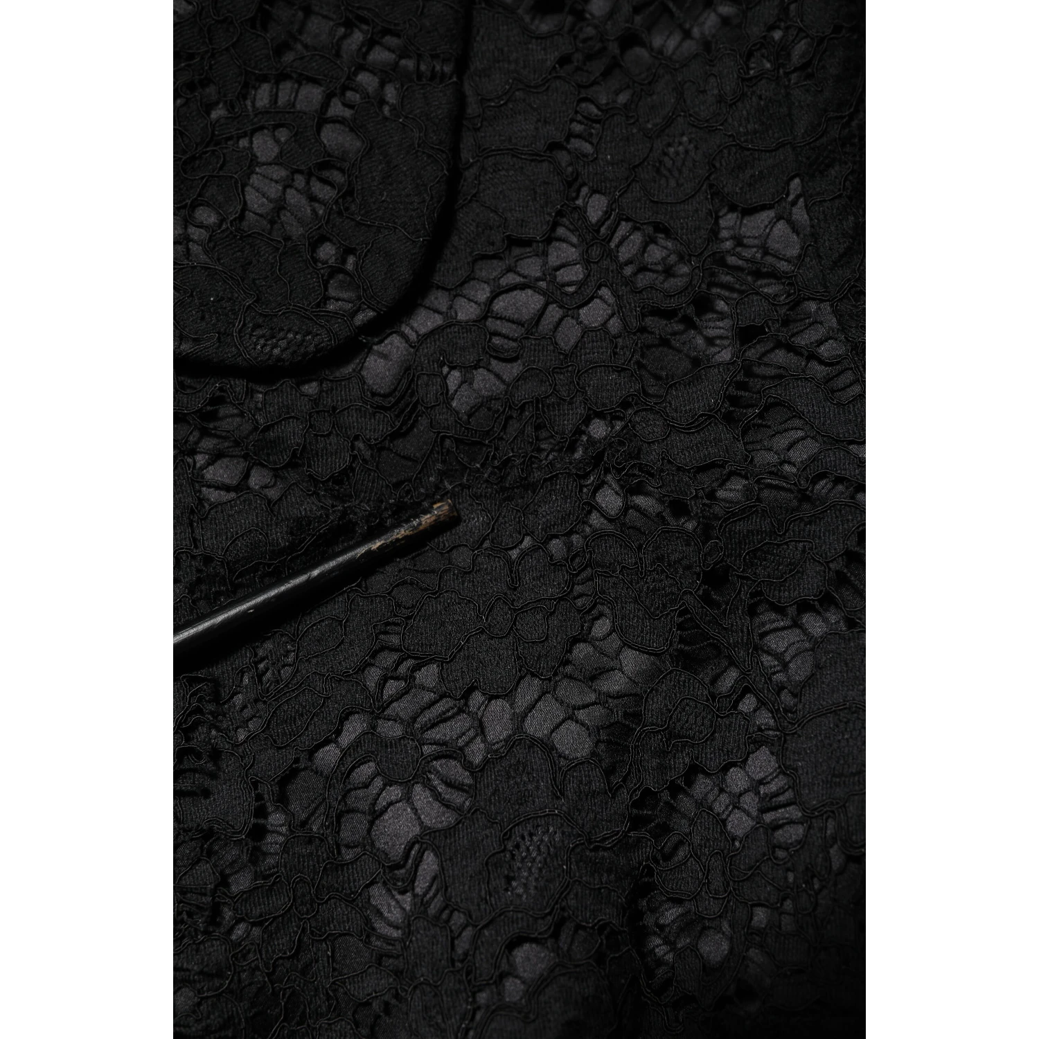 Black Floral Lace Cotton Collared Jacket