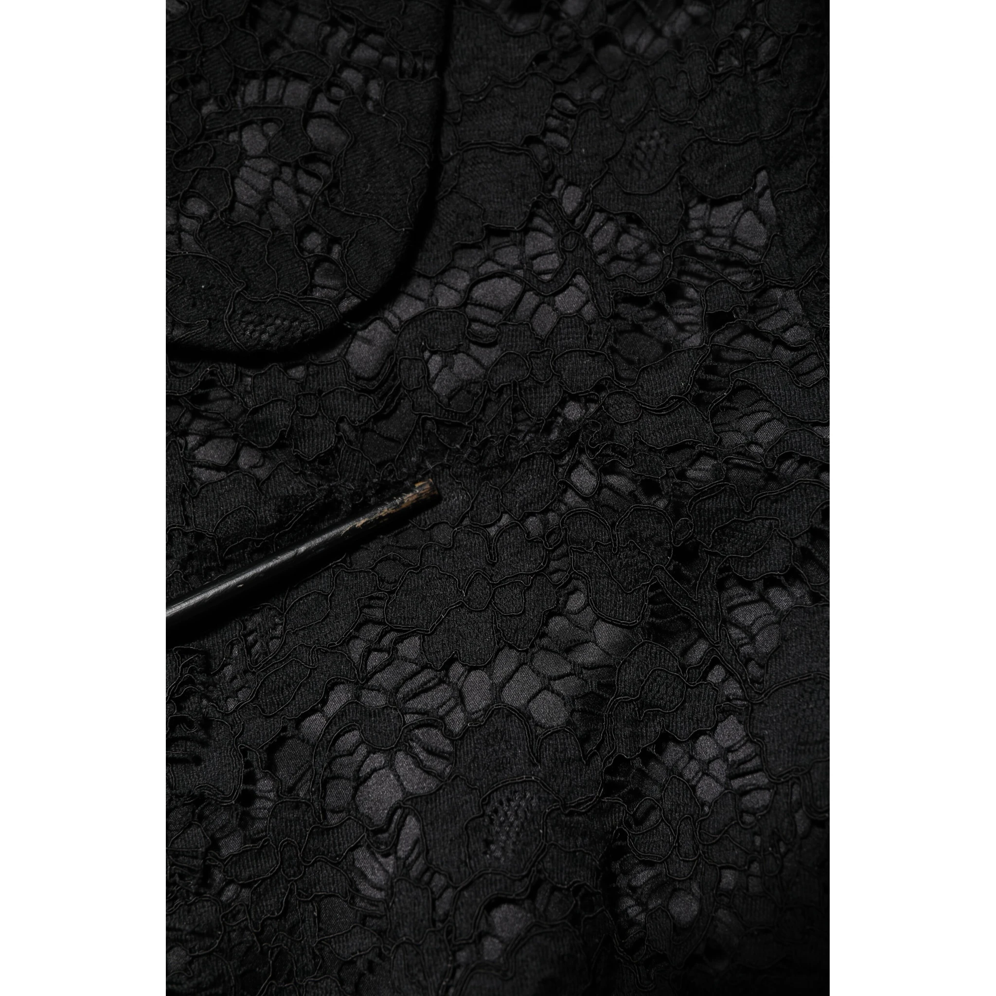 Black Floral Lace Cotton Collared Jacket