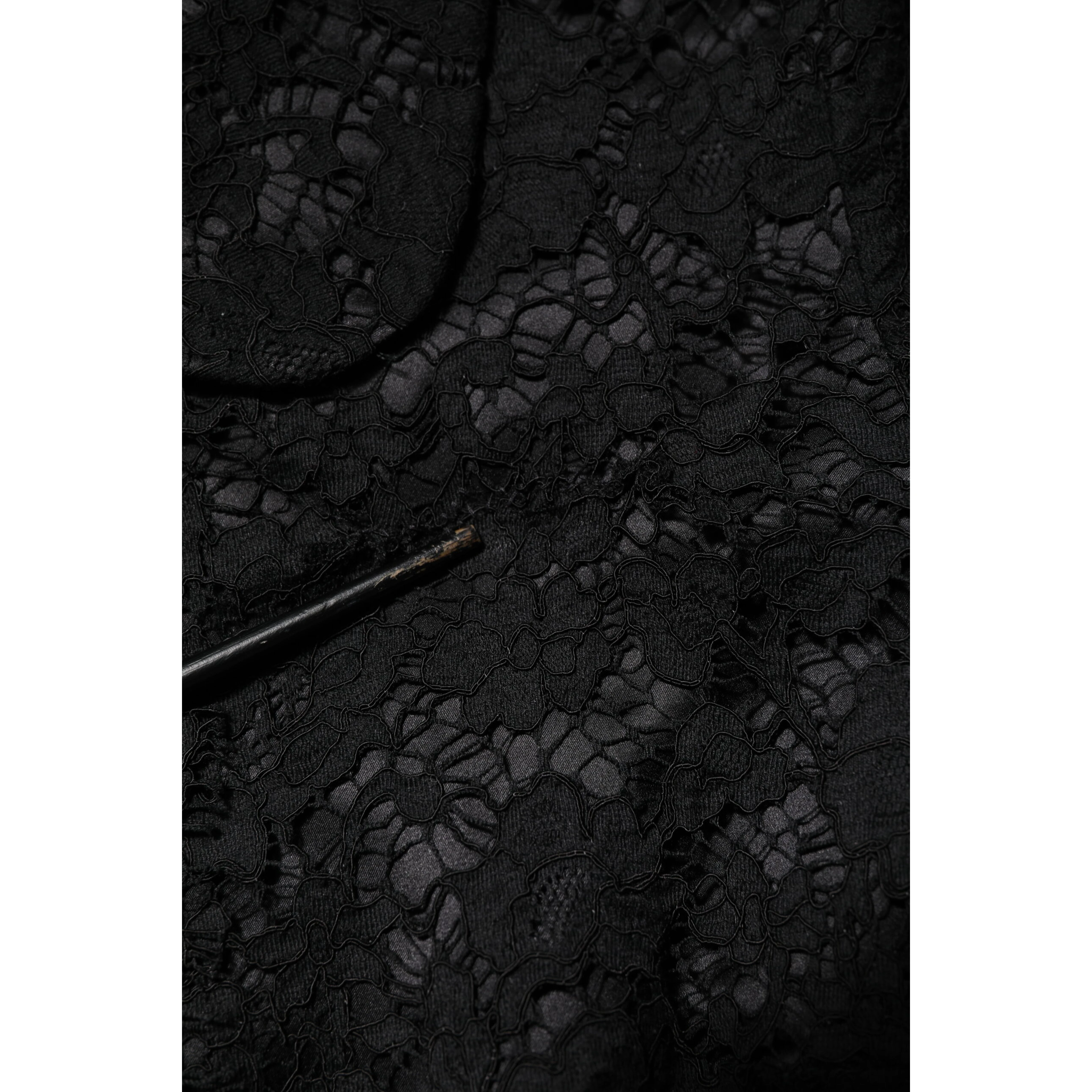Black Floral Lace Cotton Collared Jacket